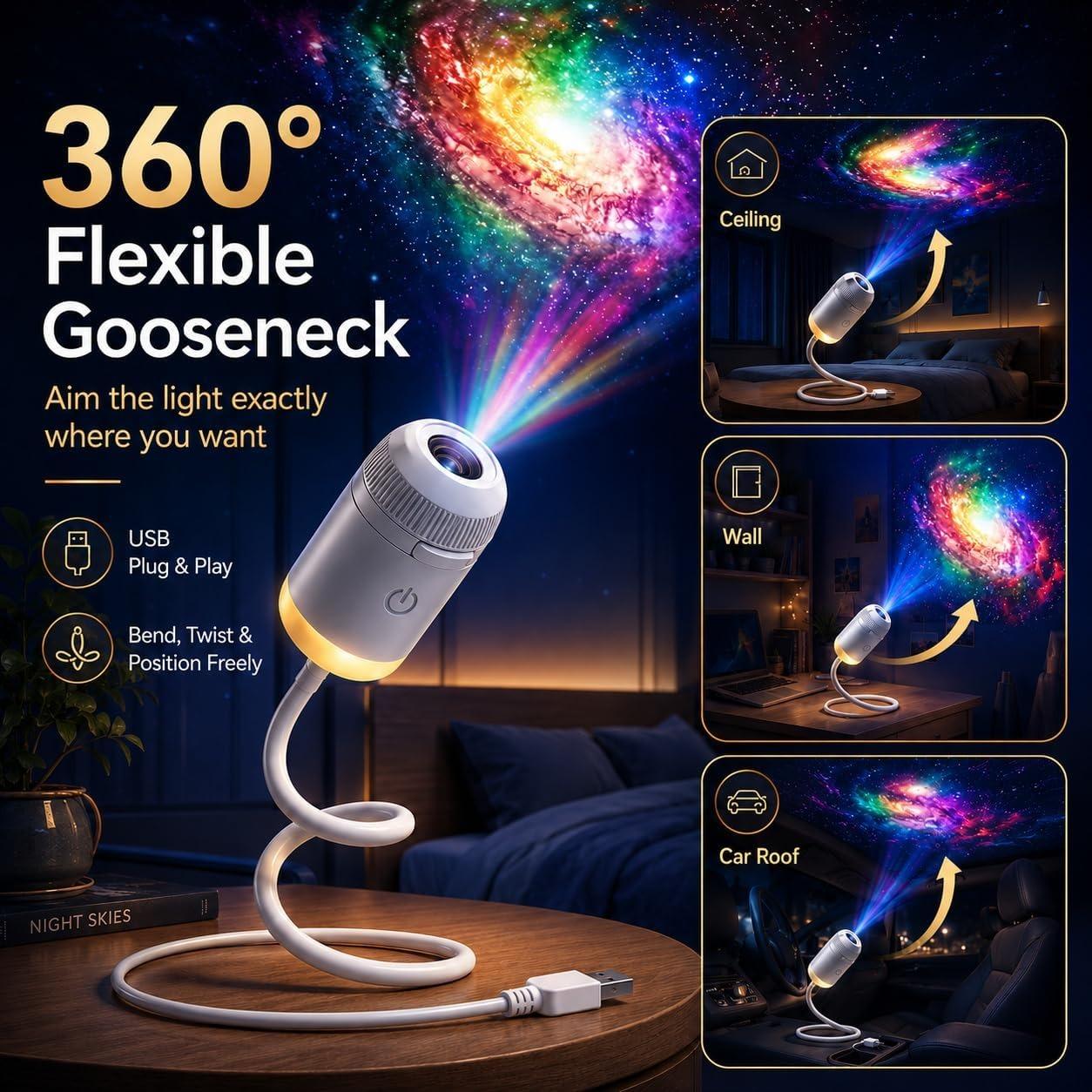 Galaxy Projector Night Light, 2-in-1 Holographic Star 5d Ocean Projector Plug and Play hd Star Smart Ceiling Projectors Lamp 360° Space Starry Sky USB Projection (24 Projection Films)