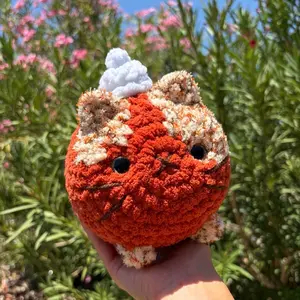 Crochet Loaf Cat with Attached Flower Headband - 100% Polyester Yarn - 7” x 8”