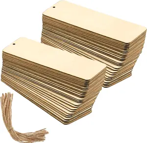 Zonon 36 Sets 6 X 2 Inch Large Size Wood Bookmarks Blank DIY Kit Unfinished Wooden Hanging Tags Rectangle Blank Bookmark Ornaments with Ropes for DIY Crafts, Wedding Birthday Party Decors