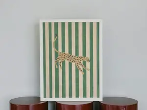 [SALE UP TO 50% + FREE SHIP] Green Striped Leopard Art Print, Vintage Art, Animal Poster, Leopard Print, Funky Kitchen Wall Art