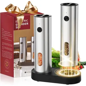 Electric Salt and Pepper Grinder Set, Pepper and Salt Shakers, Auto Pepper Mill with Rechargeable Base/Led Light/Adjustable Coarseness, Kitchen Essentials Ideal for Daily Use & New Home Gift