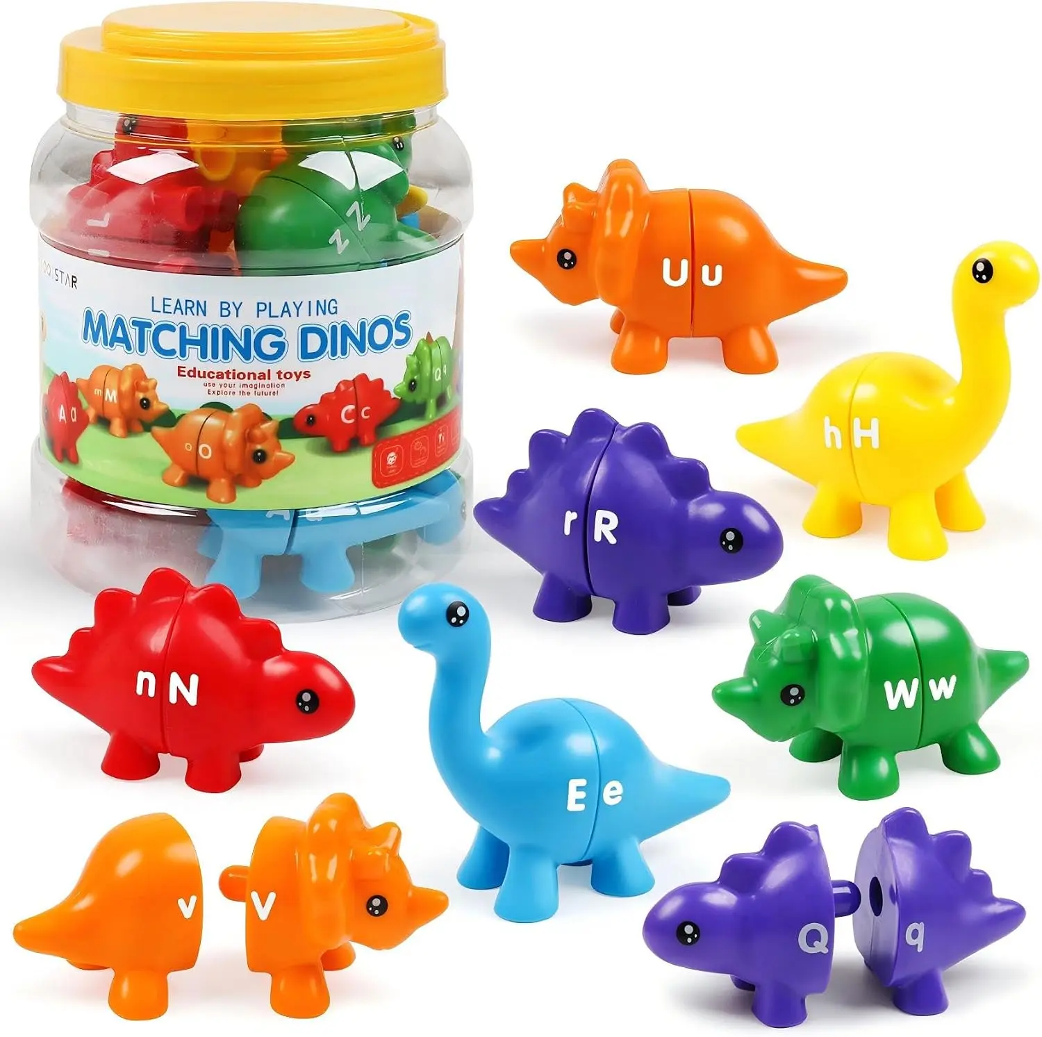 Montessori Learning Toys for Toddlers 1-3, Matching Letters Fine Motor Toy, Double-Sided 26 PCS ABC Dinosaur Alphabet Games for Kids Ages 3-5, Alphabet Learning Dinosaur Set for Kindergarten