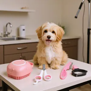 8-Piece Dog Grooming Set - All-in-One Self-Cleaning Tools Including Nail Clippers, File, Flea Comb, De-shedding Brush & Silicone Toothbrush for Easy Pet Care Dual-Sided Undercoat & Cat Grooming Brush Rubber Shower Grooming Brush Set Grooming Gloves