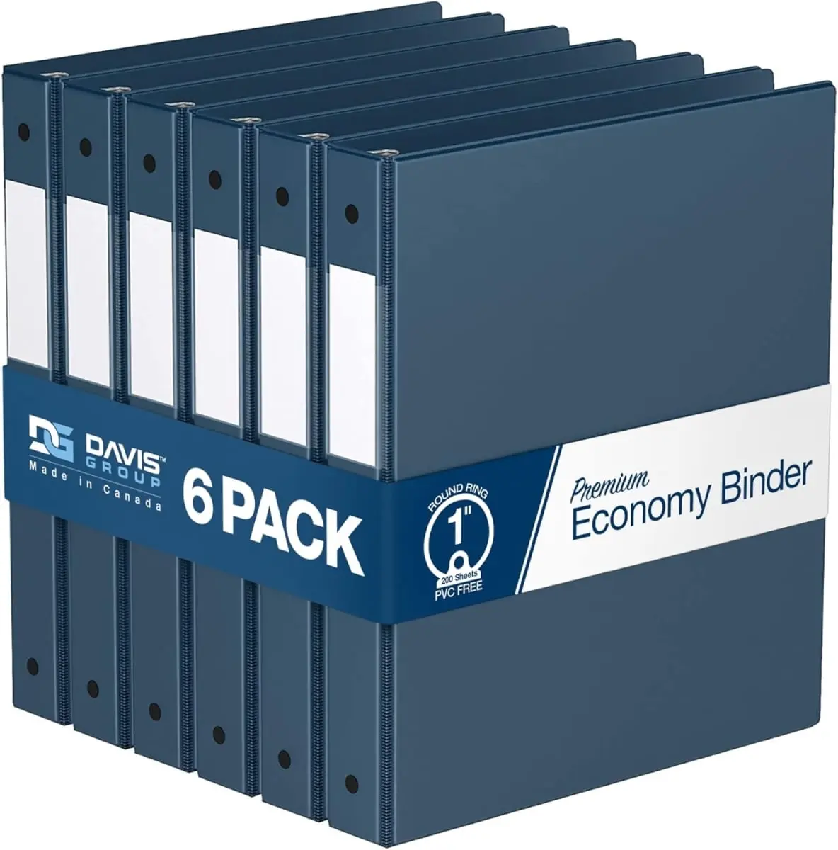 Davis Group 2311-72-06 Premium Economy 1' Round Ring Binder, 6-Pack Navy Blue Office Binder with 100% Recycled Board, 200 Sheet Capacity for Reference & Colleges