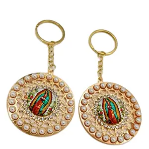 12 St Jude & Virgen Mary Keychains - 12pcs Round Design with Free Bags for Baptism Quinceañera Communion Favors