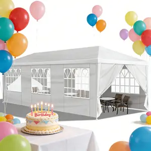 10'x30' Outdoor Party Tent Waterproof Canopy Patio Wedding Gazebo White with 8 Removable Sidewalls Big Spacious Durable PE Cloth Upgraded Pipe Connection for Better Stability