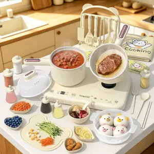 Gotoofun Pink Double Stove Children's Real Cooking Kitchen Set Safe Mini Kitchen for Boys Girls Compact Multifunctional Cooking Toys Montessori Gift for Girls/Boys 8–12