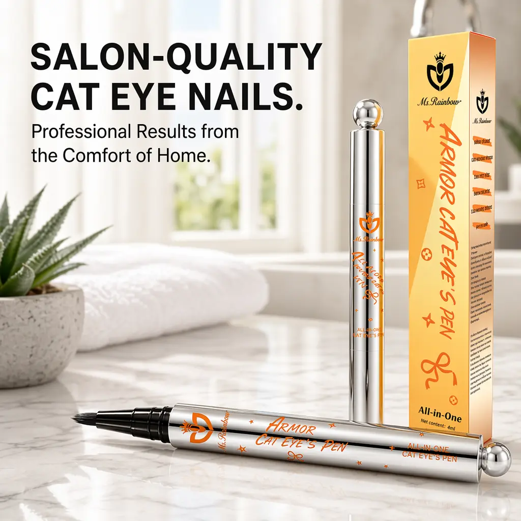 MS.Rainbow Summer New Halal Nail Polish Cat Eye Gel Nail Polish with Built-in Magnets. Quick and Easy To Use, Apply UV/LED Curing Nail Polish Pen,  Perfect for daily Commutes. Safe and Non-toxic,Delivering Long-lasting Glossy Finish.