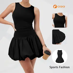 OQQfitness Womenswear Sports Sleeveless Bubble Skirt Summer Outfits with Puffy Beach Comfortable Basic Waist A Line Casual Mini Dress Going Out Trendy