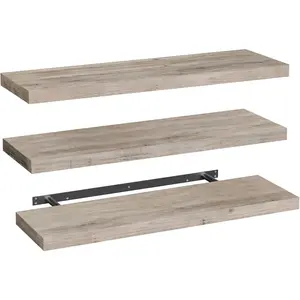 Floating Shelves for Wall, 1.5" Thick Wall Shelf Set of 3 with Invisible Brackets, L39.4 x W7.9 Hanging Book Shelves Farmhouse Home Decor for Bathroom, Living Room, Bedroom, Greige