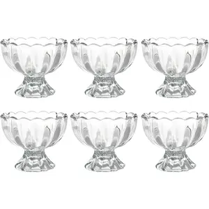 Iced Cream Dessert Bowl,Set of 6,6oz Vintage Glass ware with Heavy Base, Drinking Cup for Sundae, Fruit, Ice Cream, Snack, Condiment (6)