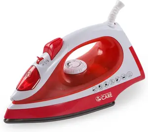 Commercial Care Clothing Steam Iron, 1200 Watt Portable Iron, Self-Cleaning Steamer for Clothes with Nonstick Soleplate, 7.77-Oz. Water Tank Capacity, Anti-Calc, Auto Shutoff, CCSI300, Red