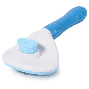 Self Cleaning Slicker Brush, Dog Cat Bunny Pet Grooming Shedding Brush - Easy to Remove Loose Undercoat, Pet Massaging Tool Suitable for Pets with Long or Short Hair (Blue)