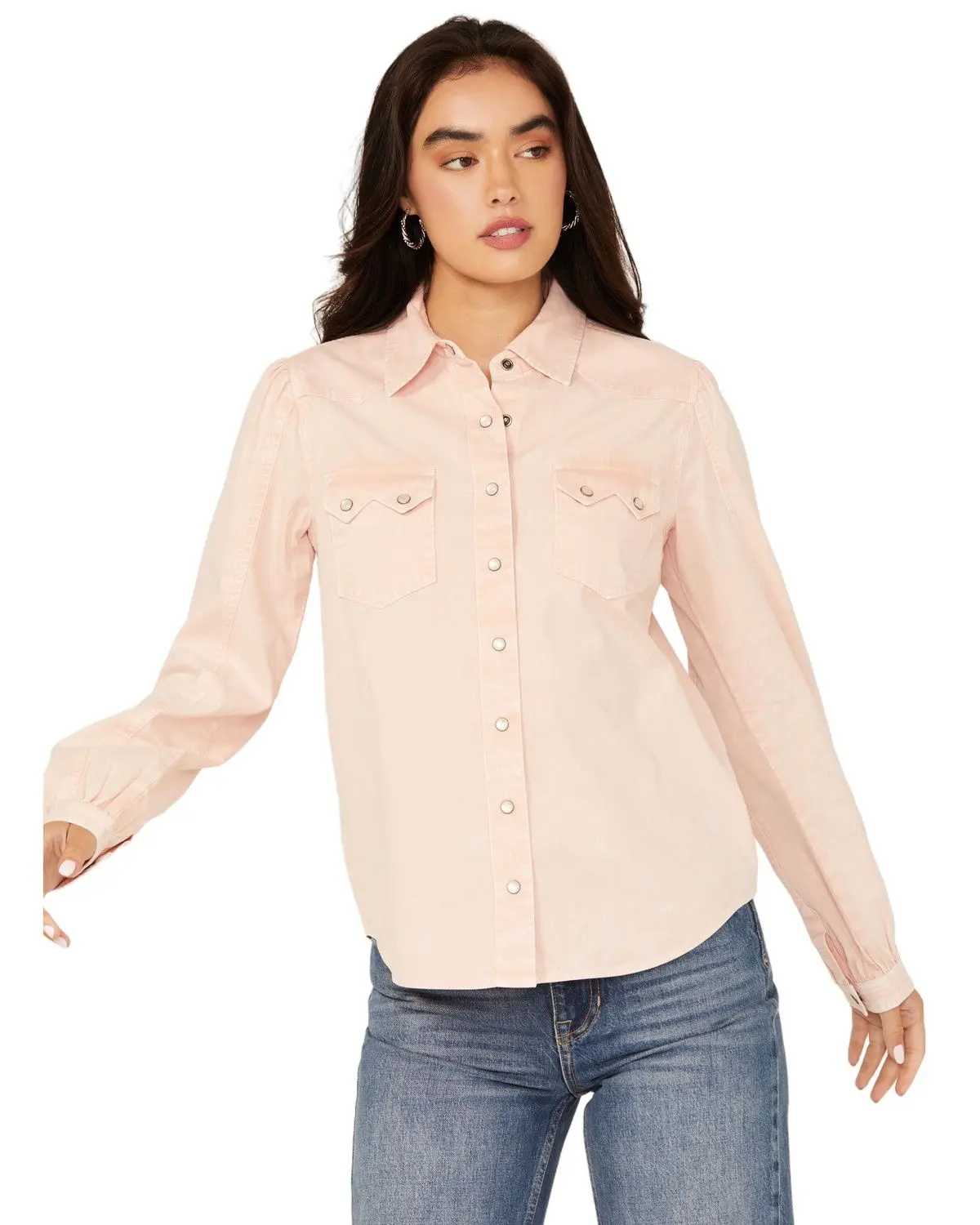 Cruel Girl Women's Women'S Solid Long Sleeve Pearl Snap Western Shirt - Ctw7383010