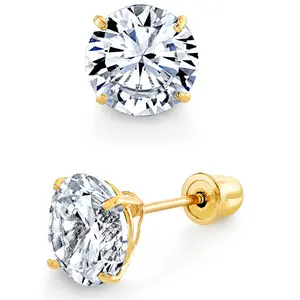 Metal Masters 14K Solid Gold Round Brilliant-cut Moissanite Stud Earrings Screwback