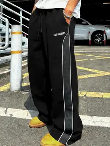 Men's Casual Fashion Elastic Waist Adjustable Drawstring Pants, Trouser, Wide Leg Straight Cut, Comfortable and Stylish, 1 Piece