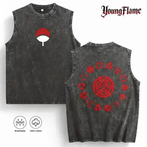 YoungFlame Uchiha Sharingan Acid Wash Tank Top | Heavyweight 100% Cotton Anime Vest | Vintage Dark Streetwear | 2026 Summer Sleeveless Shirt Men graphic tee outdoorfun short-sleeved t-shirt t-shirt gift unisex t-shirt cottontees top vintage