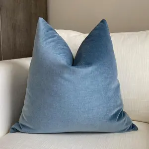 Solid Azure Blue Velvet Throw Pillow Cover, Cover Only