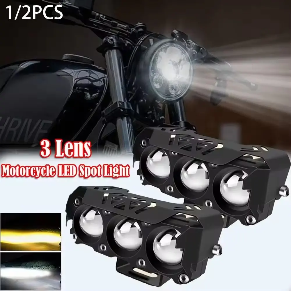 Motorcycle Headlights 3 Lens Super Bright Light Led Lens Spotlight Moto Fog Lamp Motorcycle High Low Beams Work Light Scooters