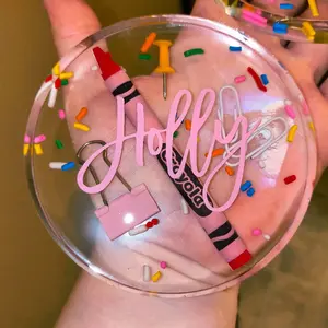 Customizable Resin Teacher Coasters. Perfect for your teacher Valentine's Day gift!