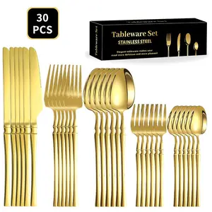 Stainless Steel Cutlery Set, Kitchen Set Cutlery, 30pcs/Set Including Knife, Fork, Spoon, Dessert Spoon and Dessert Fork, Perfect Dinnerware Service Set for Home & Restaurant Use # GLOBAL PICKS elegant dining ceramic tableware Silverware Black Matte Large