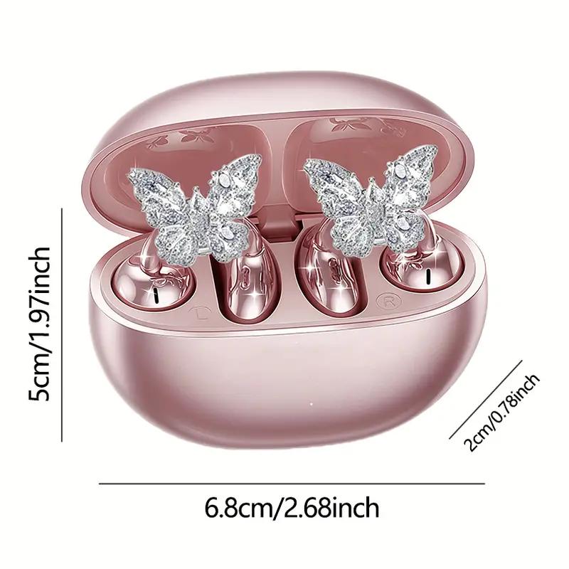 [Valentine's Day] Tukio 2026 Jewelry-Inspired Clip-On Earbuds with Butterfly Earrings Comfortable Fit 50H Playtime Bluetooth 5.4 Wireless Headphones for Women Sports Workouts