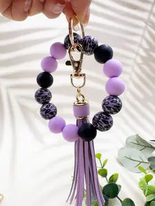 Fashion Boho Style Beaded Keychain,  Wooden Beaded Keychain with Tassel Design, Trendy All-match & Exquisite Keychain for Women & Girls for Daily Decoration, Leopard Print