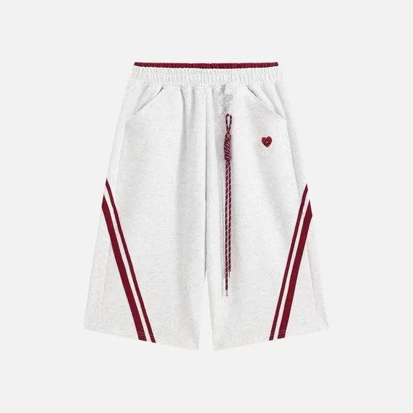 Aelfric Eden Menswear Striped High-Waist Longline Shorts, Embroidered Contrast Stripe Detail, Baggy Fit, Drawstring Closure, Cotton-Polyester Stretch Knit Fabric, Pockets, Casual Streetwear Unisex Bottoms,summerwins, Straight, Athletic