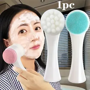 Silicone Facial Cleansing Brush, Dual-Sided Soft Bristles, Gentle Exfoliation, Deep Cleaning, Pore Minimizing, No Scent, Single Item