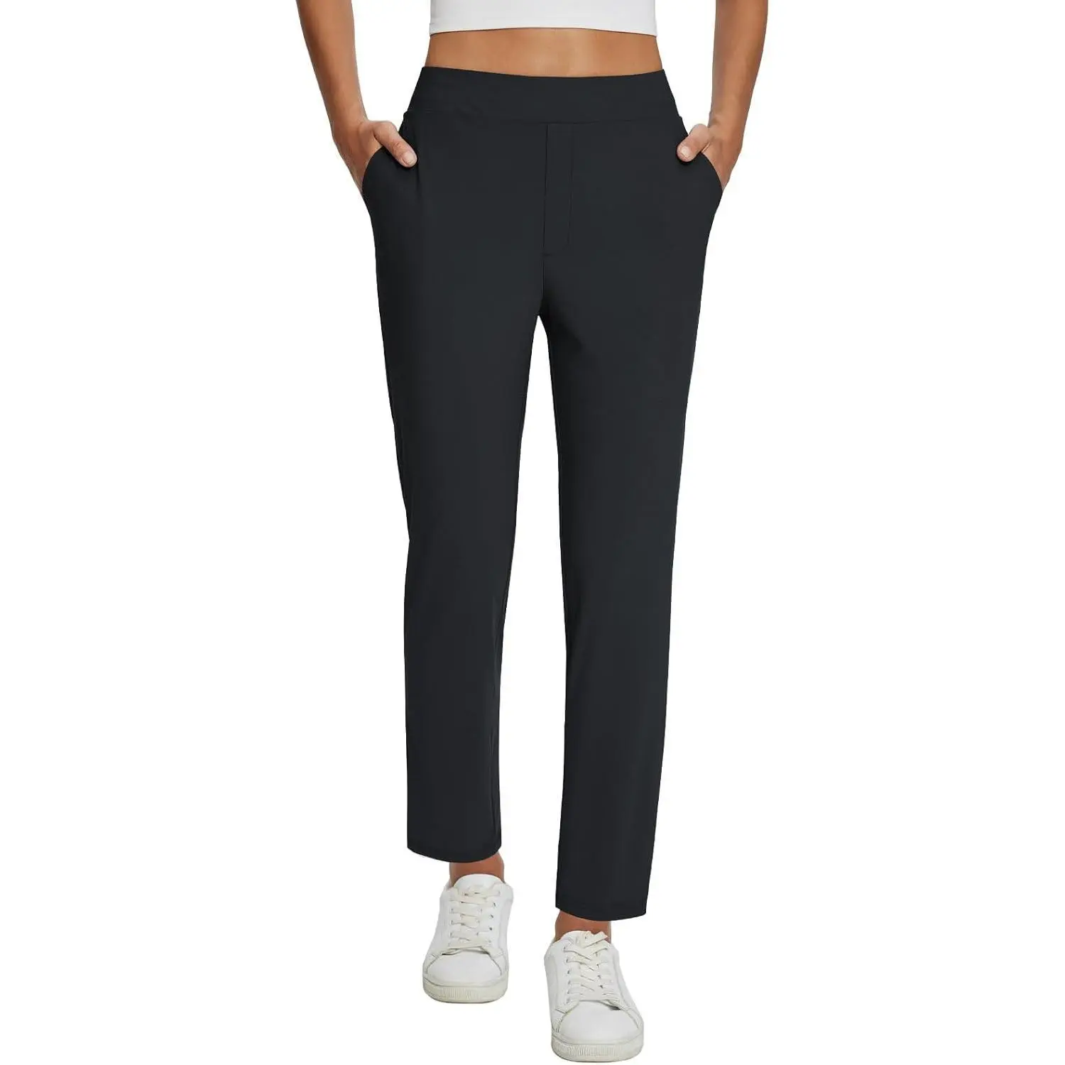 Baleaf Women's Business Casual Pull-On Stretch Dress Pants - Style, Lightweight, Athletic Fit Bottom with Zipper Pockets for Work, Travel, Comfortable, Corporate Attire Women, Work Clothes Women