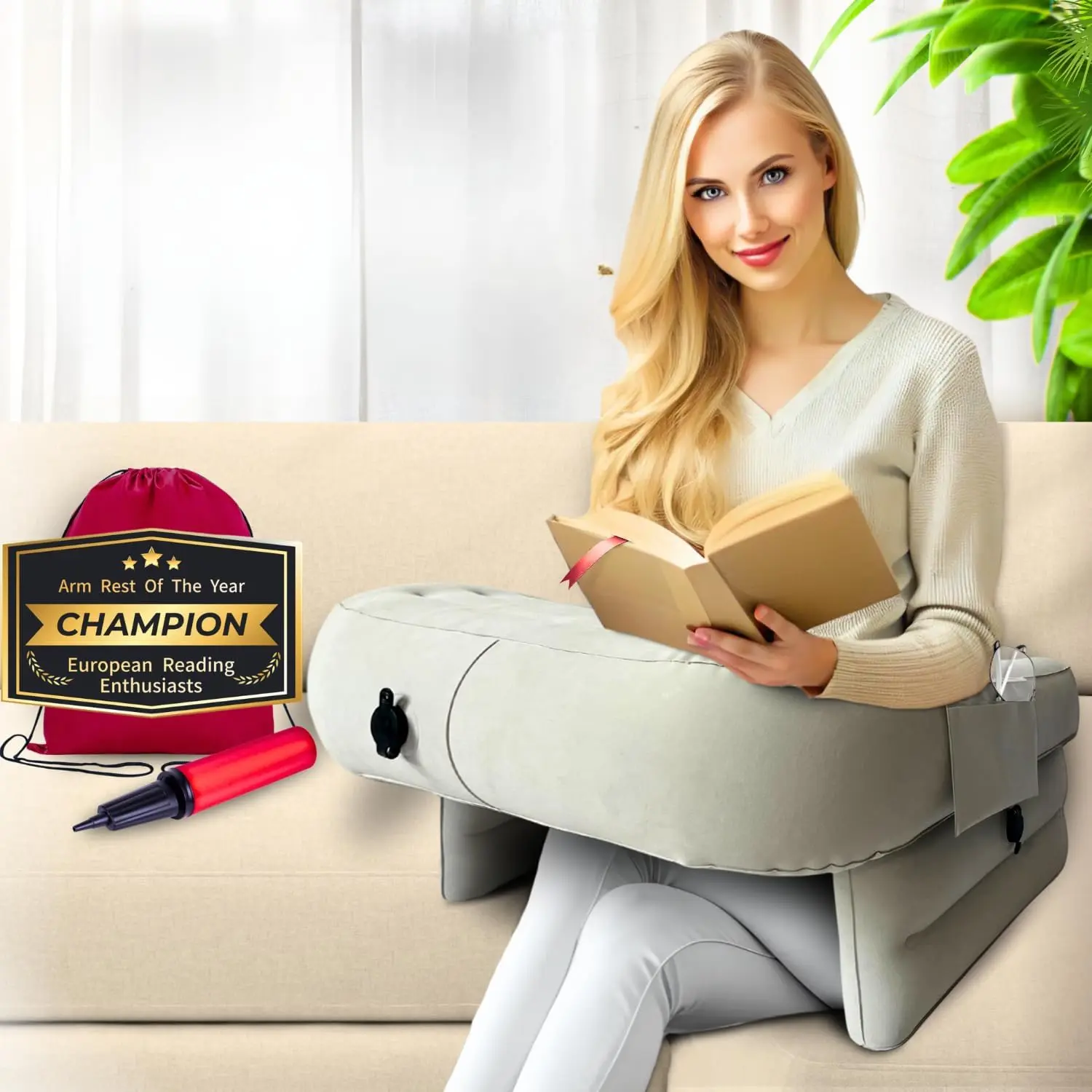 Inflatable Reading Pillow – Crochet Lap Cushion for Gaming & Support