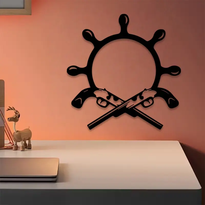 1pc Vintage Pirate Skull and Sword and Compass Metal Wall Art, Vintage Pirate Skull and Sword and Compass Statue Mural, Perfect for Living Room, Lounge, Outdoor Space Decor, New Year Decor, Ideal Gift for Pirate Enthusiasts weird home decor