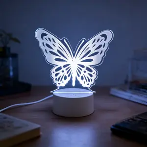 Butterfly Shape 3D Illusion Night Light, USB Powered LED Table Lamp, Adjustable Warm Light Bedroom Decor, Perfect Gift for Birthdays & Holidays