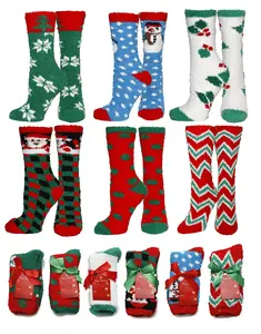 Womens Soft Fuzzy Sock, Holiday Christmas Slipper Socks, holiday stocking stuffers, Snowflake Fuzzy Socks, 6 Pack, Size 9-11