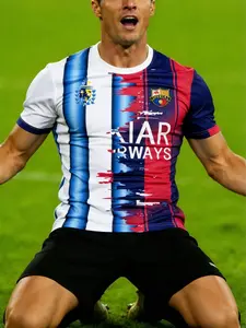 Men's Argentina Barcelona Patchwork Football Jersey, Ripped Gradient Color Short Sleeve, Casual Fitted Soccer Shirt for World Cup 2026