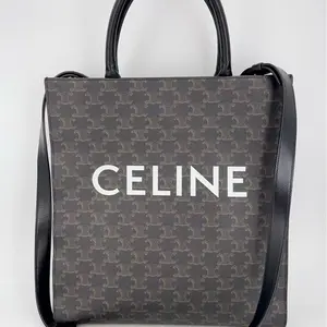 Pre-owned Celine leather Shoulder Bags Triomphe Canvas Calfskin Medium Vertical Cabas Black 1