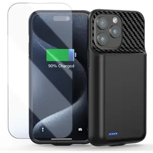 Battery Case for iPhone 15 Pro Max 6.7 inch, 13800mAh High Capacity 2026 Upgraded Portable Charging Battery Case, Rechargeable Back Battery with Tempered Glass Screen Protector, Black
