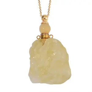 Multi Gemstone Stainless Steel Yellow Gold Goldtone Gold ION Plated Perfume Bottle Pendant Necklace for Women Jewelry Size 20" Ct 82 Birthday Christmas Gifts for Women