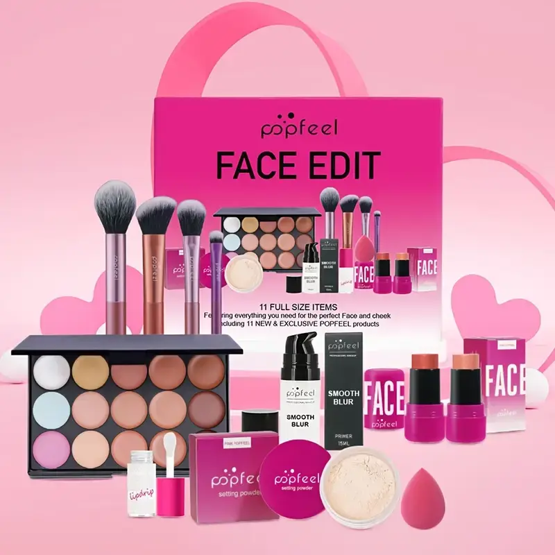 Makeup Bundle Box Cosmetic Gift Set Foundation Makeup Lotion Makeup Brushes Blush Stick Loose Powder  Concealer Palette Lip Glaze Daily Makeup Spong