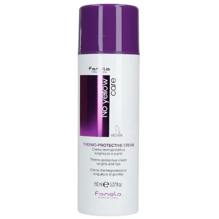 Fanola No Yellow Thermo-Protective Hair Cream (5.07oz/150ml) - Anti-Oxidant, Split-End Guard, Heat Block Complex, Thermal Shield for Adults Using Heating Tools, Infused with Acid Violet 43, Pre-Use Drops