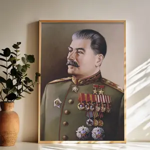 Stalin The Man Behind the Medals - A Portrait of Power and Honor Wall Art Vintage Black and White Art Posters Funky Aesthetic Canvas Prints Retro Bar Cart Decor for Bar Bedroom