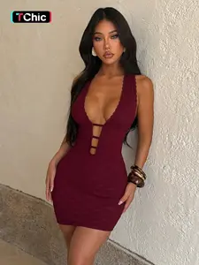 Lace Composite Deep V Backless Sleeveless Fitted Dress, Elegant Evening Wear, Formal Wear, Stylish Party, Comfortable Fit, Perfect for Special Occasions