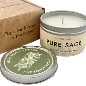Wax & Wit 7oz Pure White Sage Candles for Cleansing House Negative Energy, Positive Energy Meditation Candle, Aromatherapy Manifestation Candle