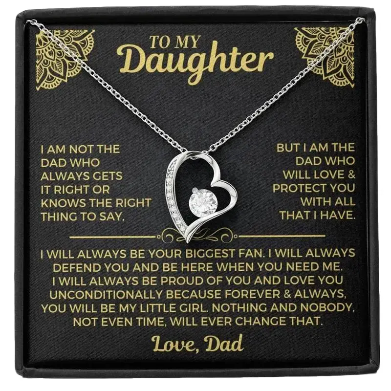 Forever Love Necklace for Daughter from Dad - Meaningful Gift for Birthday Graduation or Special Occasions with Heart Pendants and Cubic Zirconia Crystals