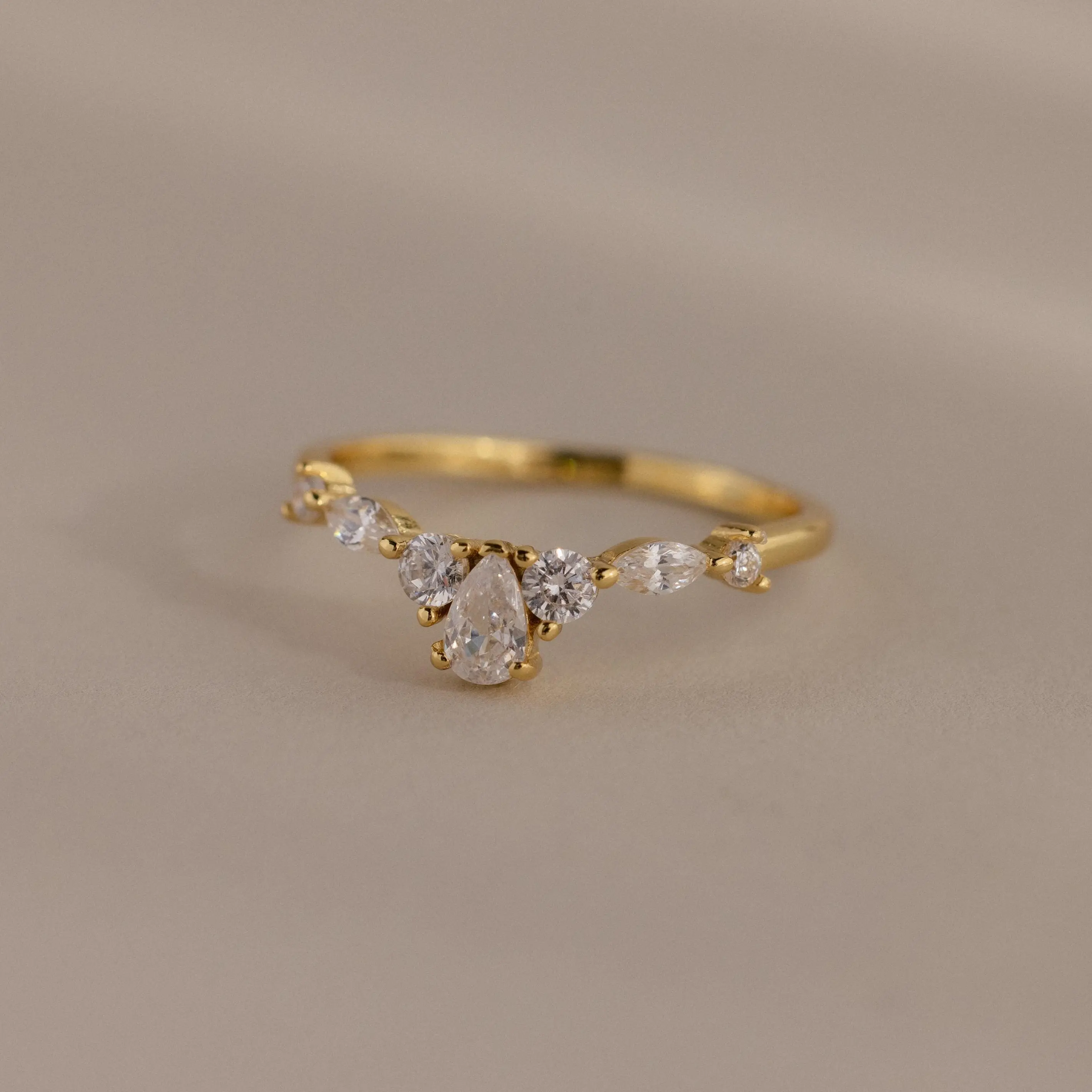 Pear Diamond Curve Ring by Caitlyn Minimalist - Teardrop Cubic Zirconia Diamond Engagement Ring - 18K Gold Plated Curved Stacking Ring - Dainty Jewelry - Gift for Her