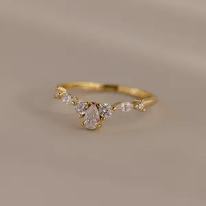 Pear Diamond Curve Ring by Caitlyn Minimalist - Teardrop Cubic Zirconia Diamond Engagement Ring - 18K Gold Plated Curved Stacking Ring - Dainty Jewelry - Gift for Her