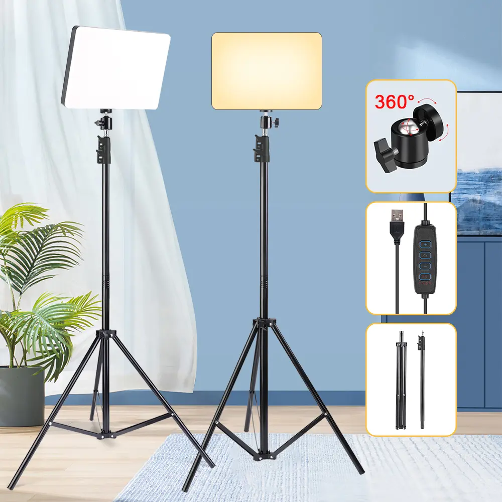 UEGOGO 10-in Eye-Friendly Flicker-Free Dimmable LED Panel Fill Light Kit (1 Set) with 63-in Flexible Tripod Stand, Phone Holder for Portrait Photography, Food Photography, Filming Setup, Natural Light Game Streaming