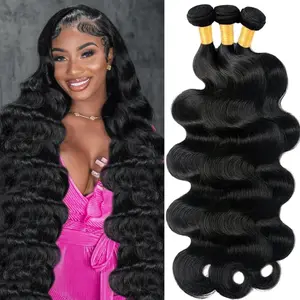 12A YCNG Human Hair Bundles Body Wave Bundles Human Hair 12 Inch 100% Unprocessed Brazilian Virgin Hair Body Wave 3 Bundles Deals Real Human Hair Extensions For Black Women Natural Black