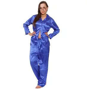 Up2date Fashion Classic Button Down Long Satin Silk Pajama Set