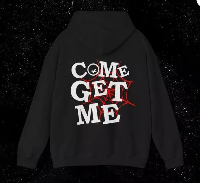 Quiet Club Racing - Come Get Me Red Halloween Edition Horns Web Hoodie, Mysterious Urban Style, Perfect for Trendsetters and Bold Fashion Enthusiasts.